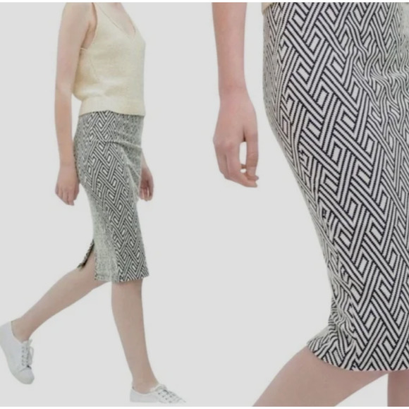 Zara Stretch Modern Geometric Midi‎ Pencil Skirt size M - Picture 1 of 6